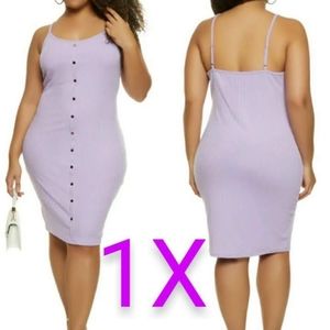 🆕Plus Size Lavender Faux Button Front Midi Cami Dress ~ Size 1X